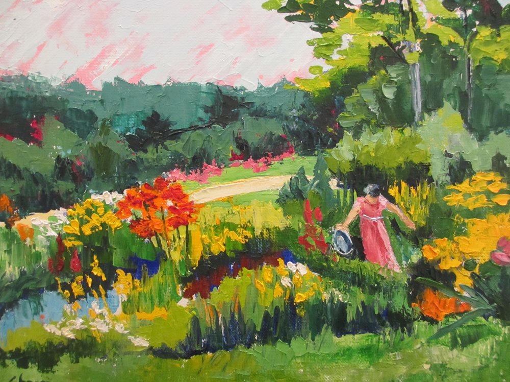Frau im lebendigen Garten von Maxine Shore