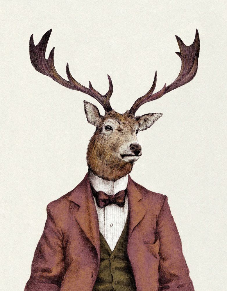 Ein Hirsch in menschlicher Kleidung von Mike Koubou