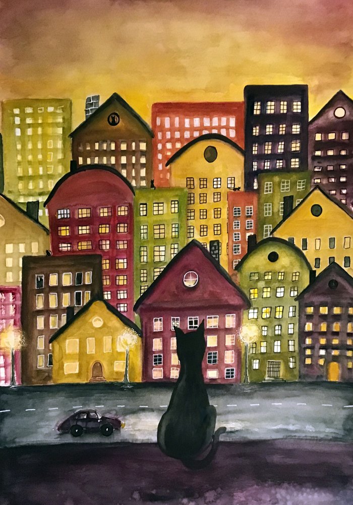 Nachtstadtkatze von Monica Lindblom