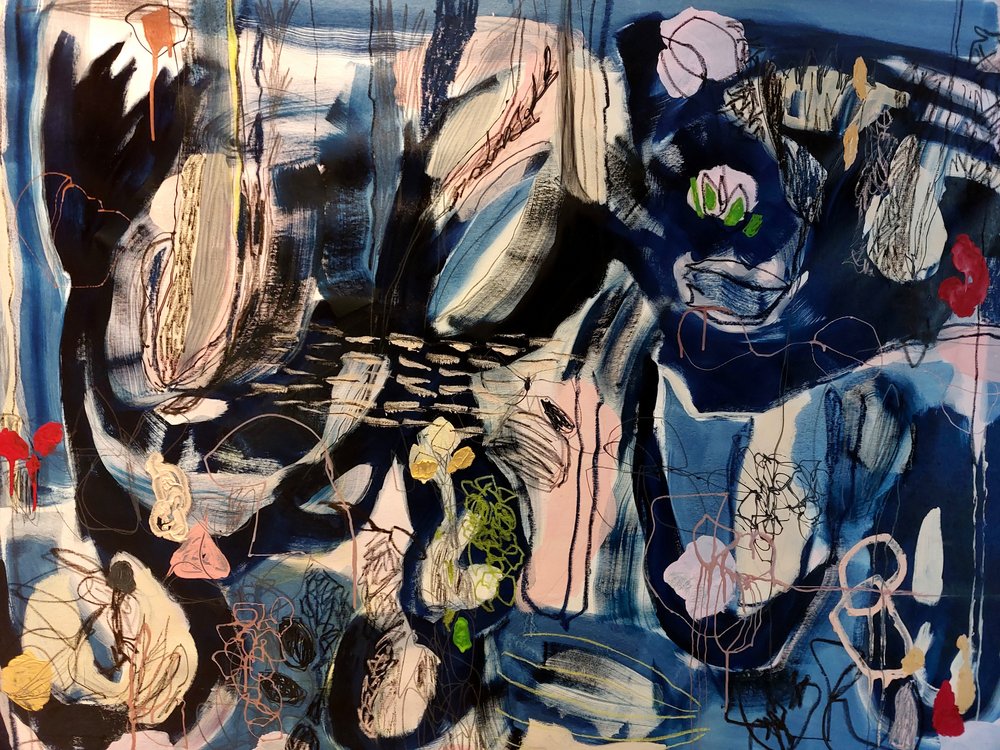 Abstrakte blaue Blüten von Monika Riethmueller