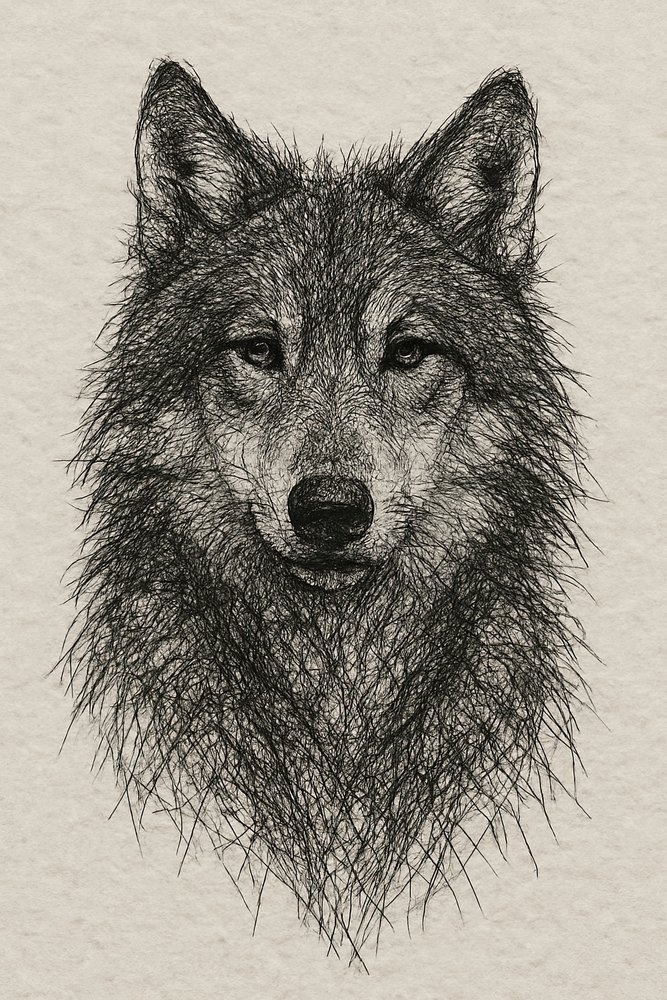 Detaillierte Wolfzeichnung von Natalie Bruns