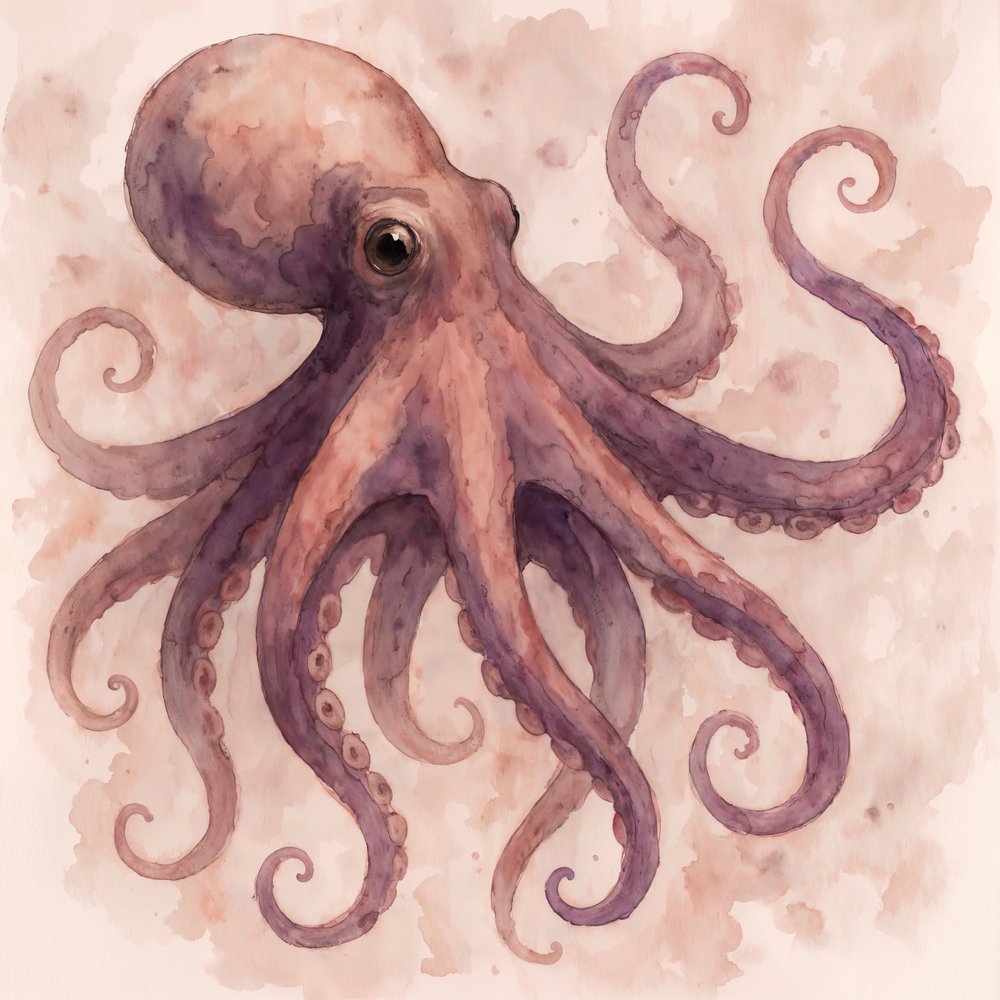 Anmutiger Aquarell Oktopus von Natalie Bruns
