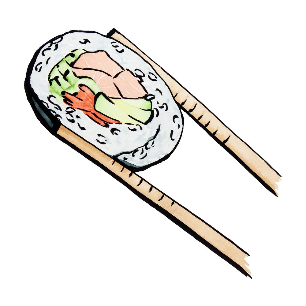 Sushi-Rolle mit Essstäbchen von Natalie Bruns