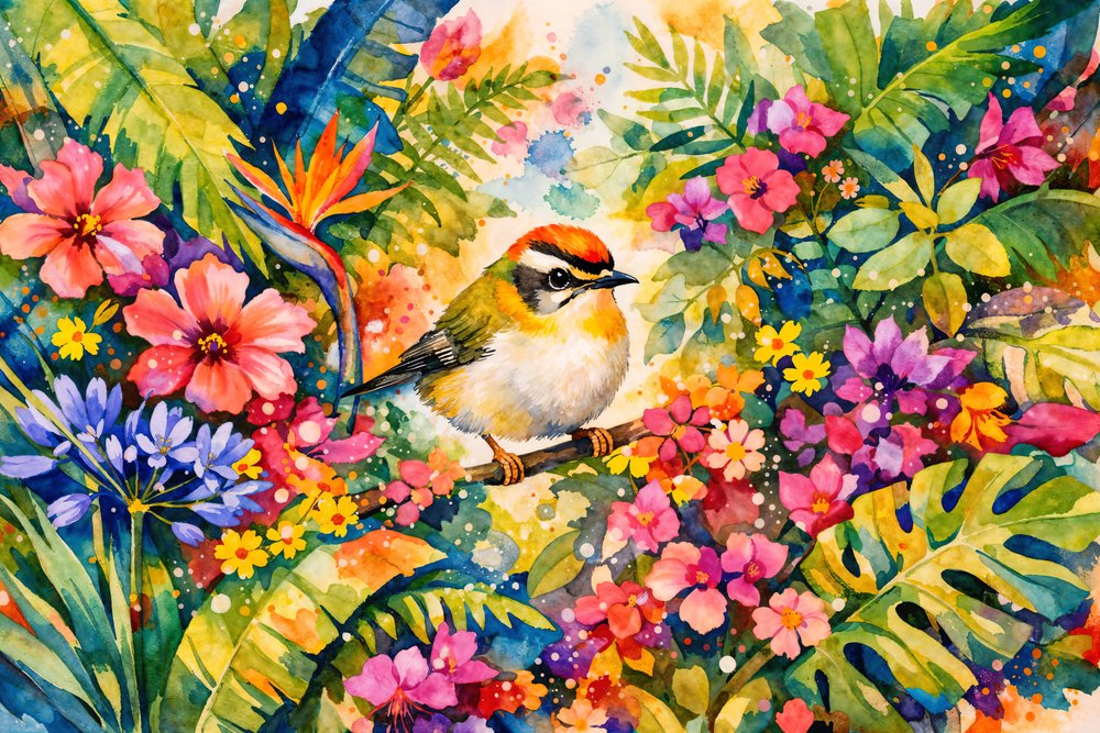 Lebendiger tropischer Vogelgarten von Natalie Bruns