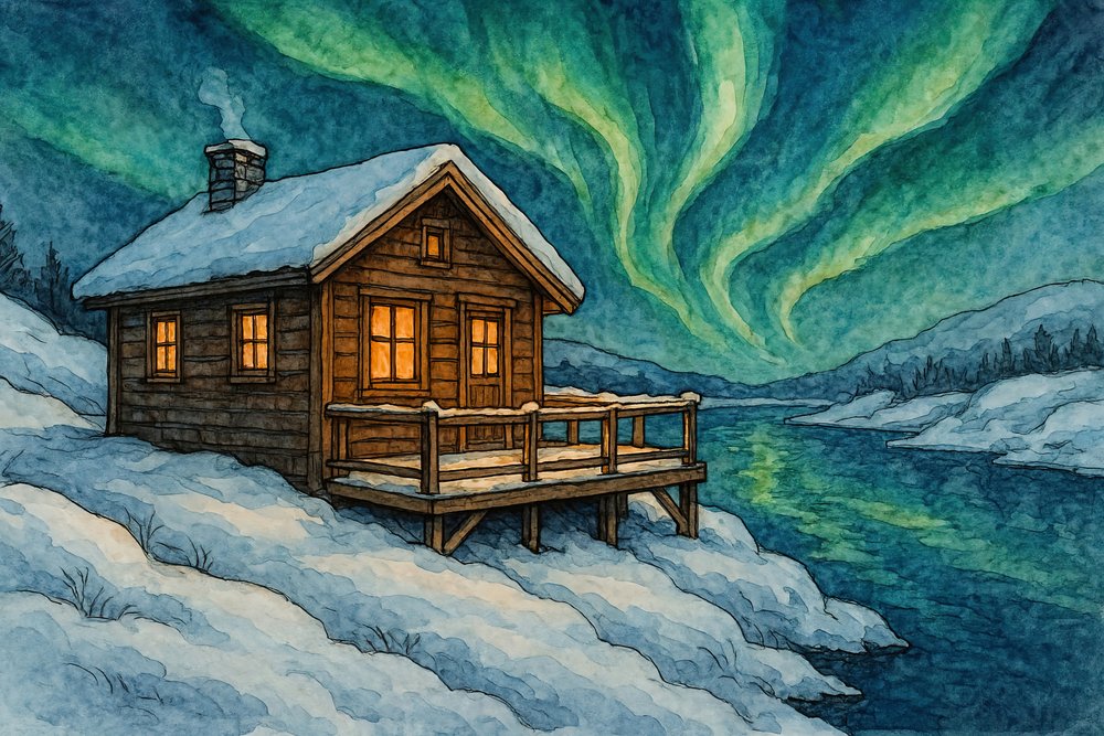 Winterhütte Nordlichter von Natalie Bruns