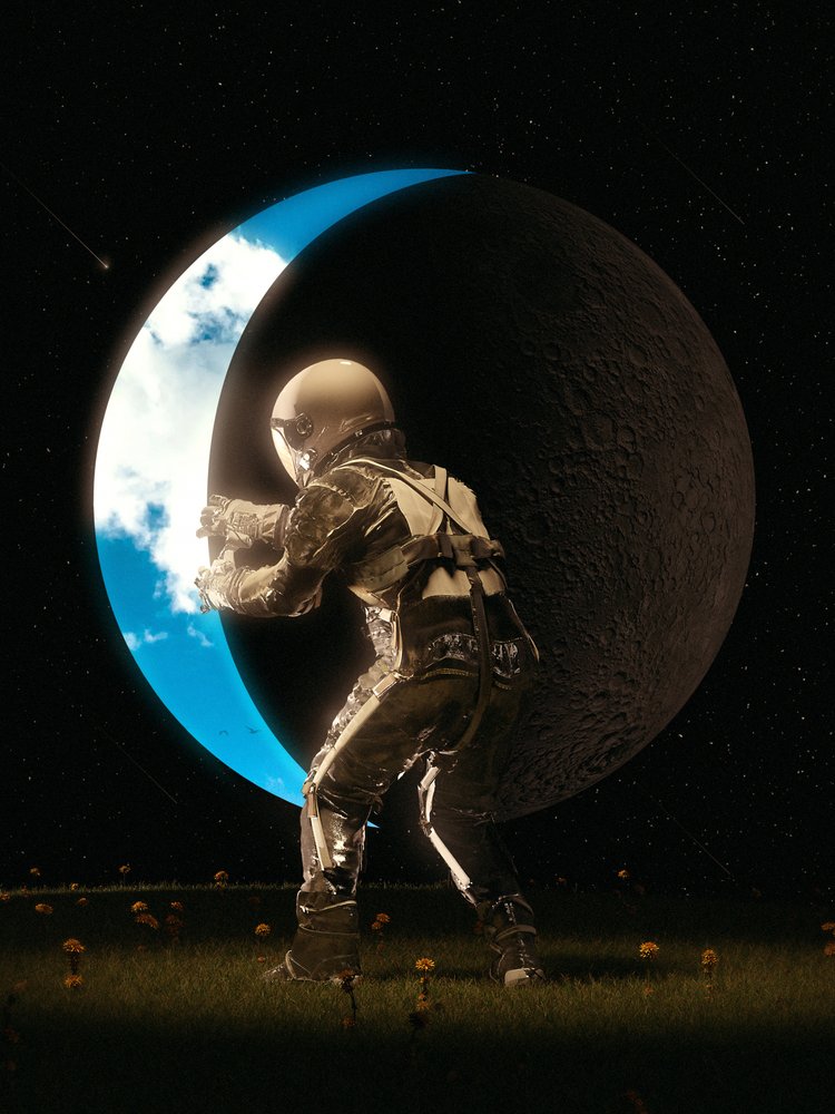 Astronaut hält den Mond von Nicebleed