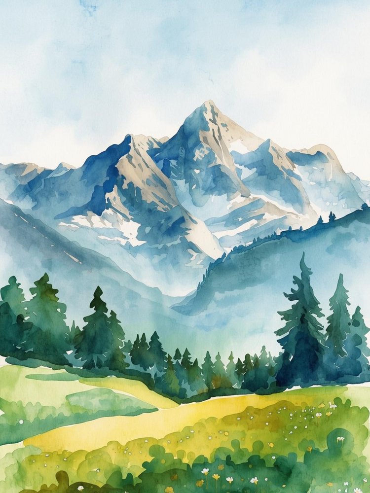 Serene Aquarellberge von Ohkimiko