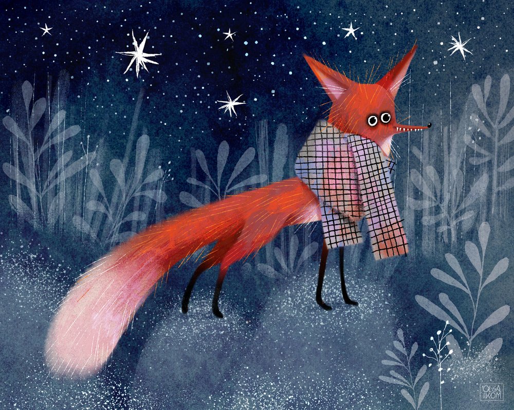 Verspielter Fuchs im Karo von Olga Skomorokhova