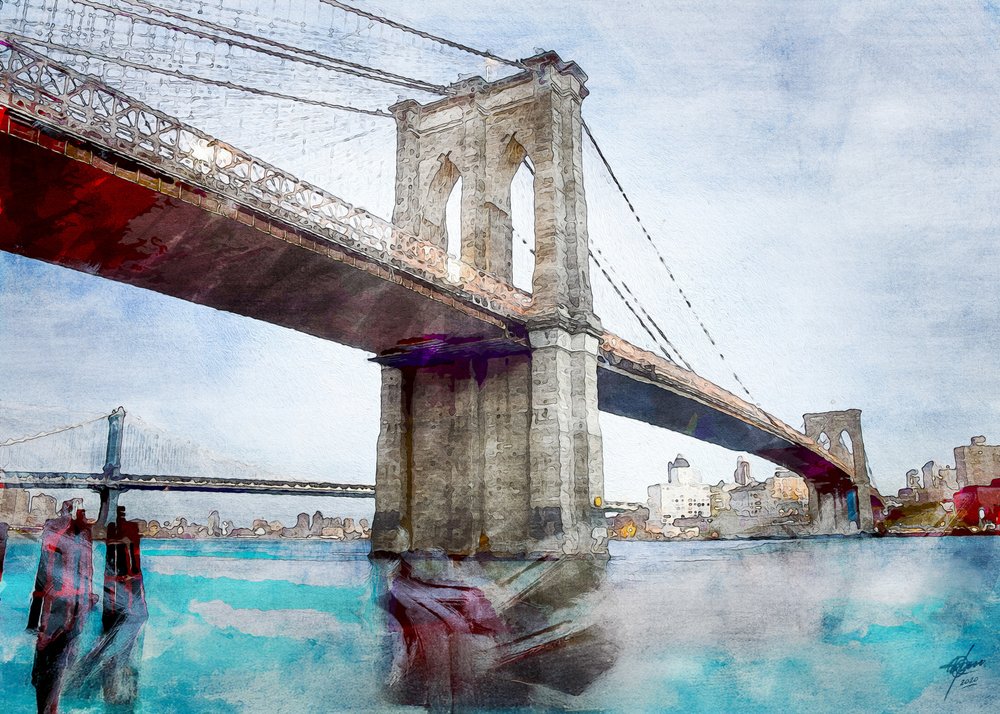 Ikonische Brooklyn Bridge Gewässer von Osvaldo Russo