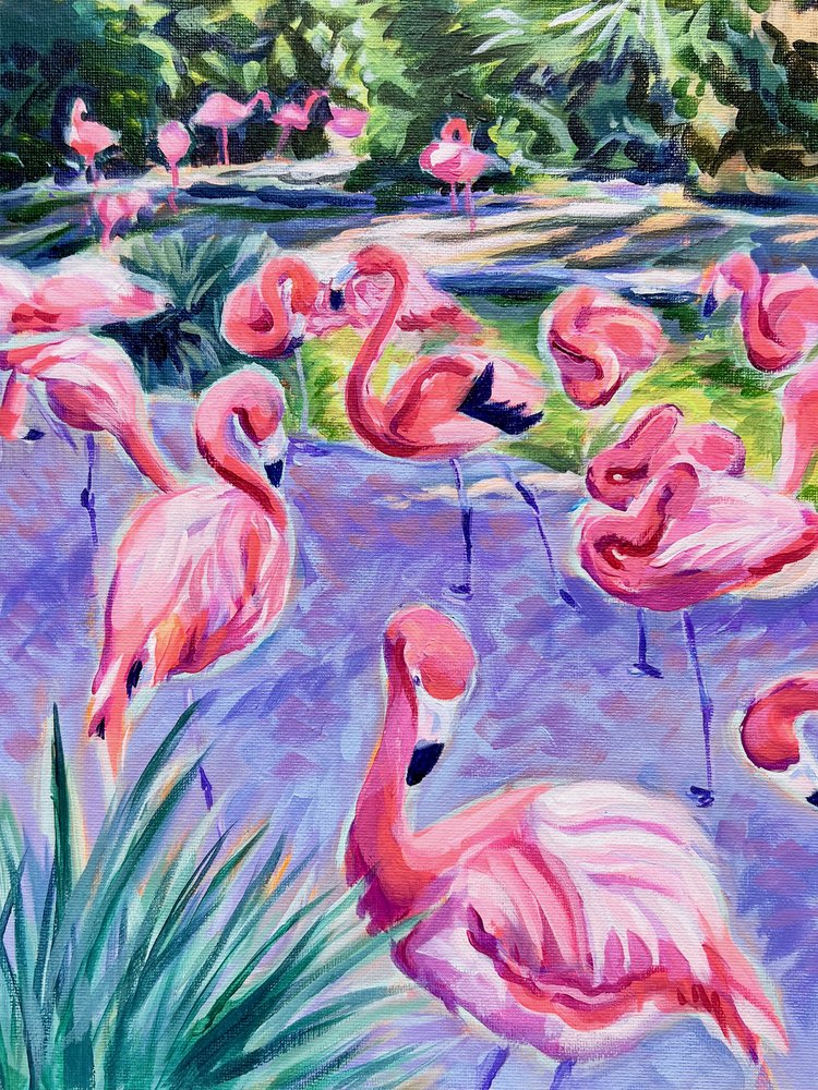 Rosa Flamingos Tropische Szene von Pauline Wegman | Key and Sea Creative