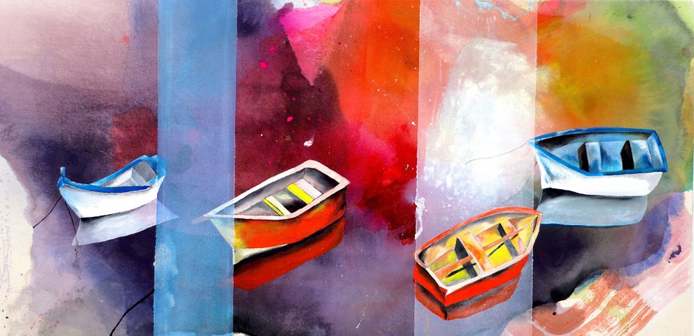 Lebhafte Boote Abstrakt von Poonam Choudhary