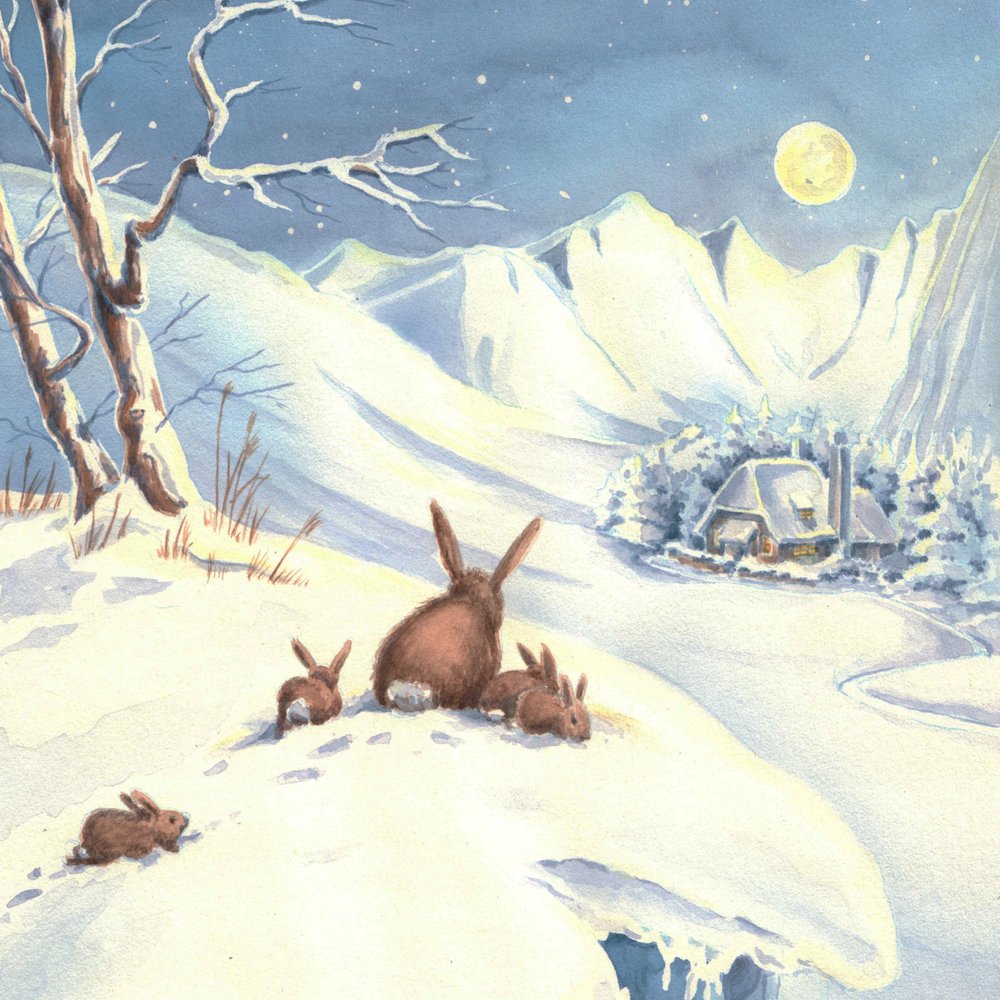 Kaninchen Winter Mondnacht von Renate Holzner
