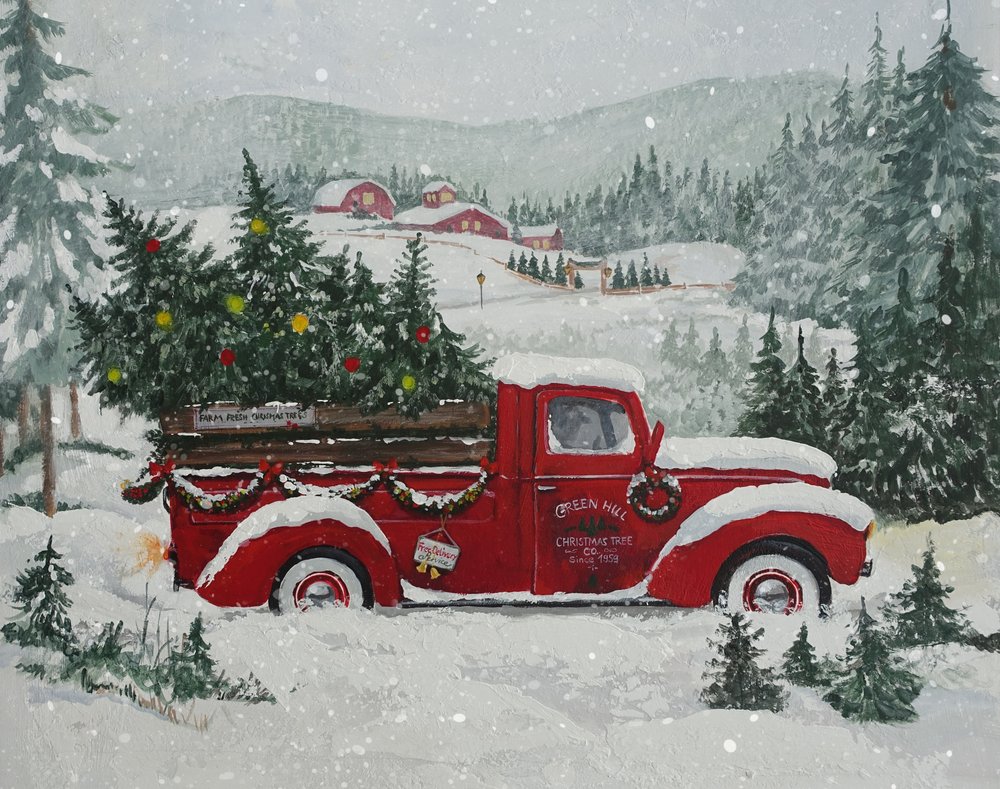 Roter LKW Weihnachtsschnee von Renate Holzner