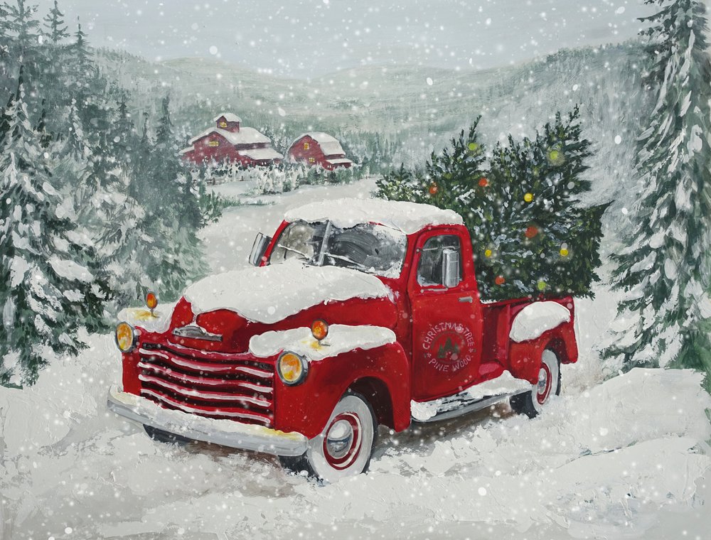 Verschneiter Roter Weihnachtswagen von Renate Holzner