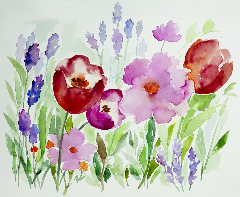 Aquarell Blumengarten von Renate Holzner