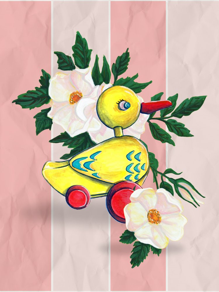 Verspielte Ente und Rosen von Renee Machan Cottagecore Artist