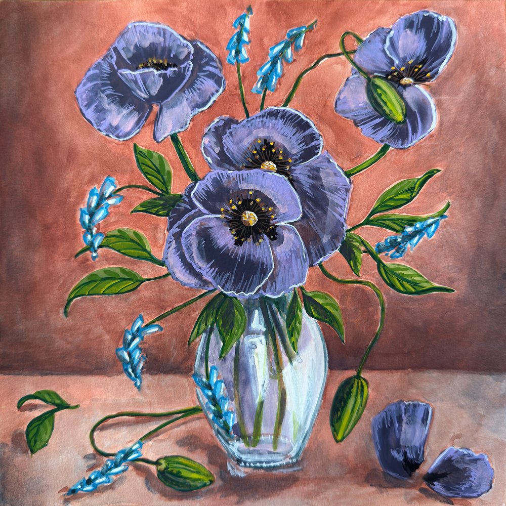 Lila Mohnarrangement von Renee Machan Cottagecore Artist