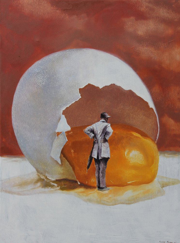 Surrealer Mann mit Riesenei von Rudolf Kosow