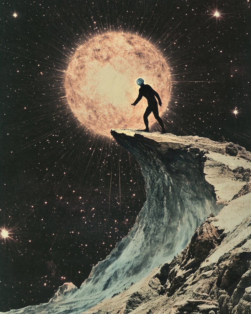 Mann auf Kosmischer Klippe von Samantha Hearn