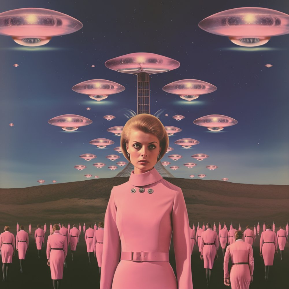 Retro rosa Alien Invasion von Samantha Hearn