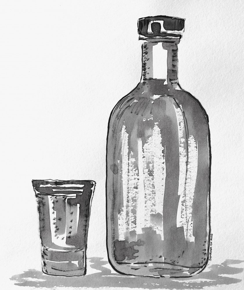 Spirituosenflasche und Glas von Santhosh ch
