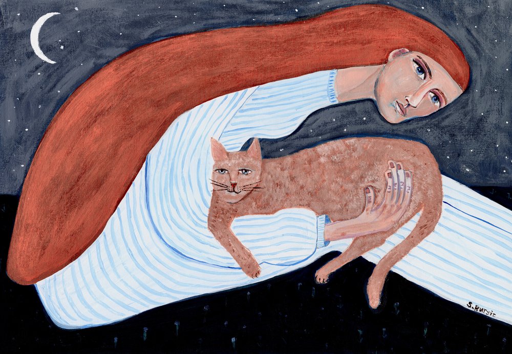 Träumerische Katzen-Nacht-Umarmung von Sharyn Bursic