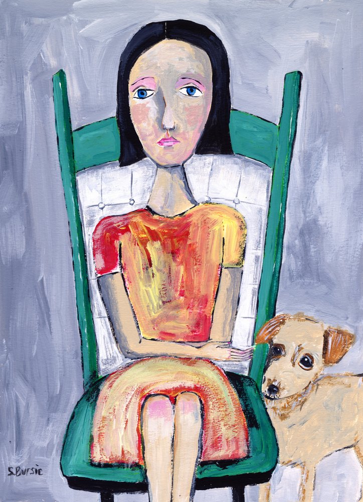 Melancholisches Mädchen Treuer Hund von Sharyn Bursic