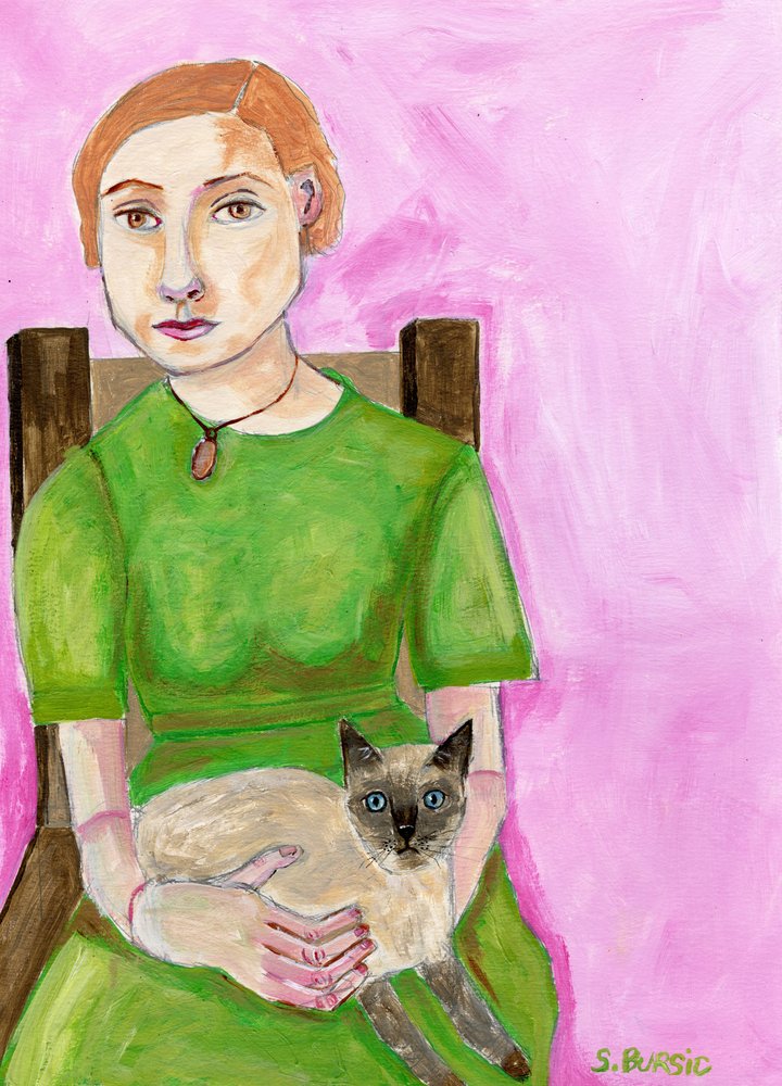 Frau mit Siamkatze von Sharyn Bursic