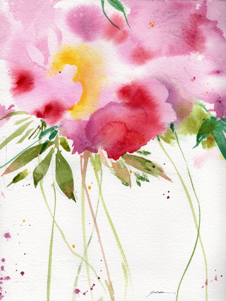 Abstrakte Rosa Aquarellblüten von Sheila Golden
