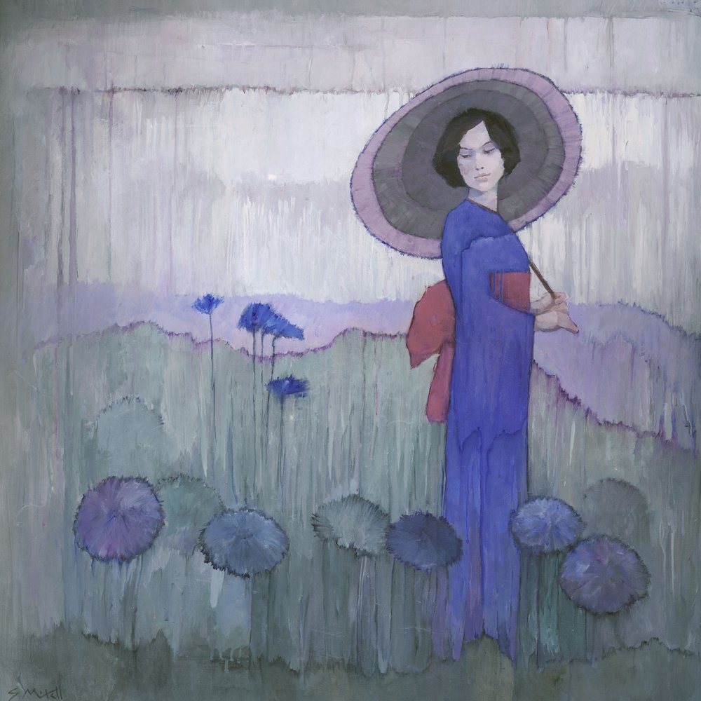 Blauer Kimono Lotusfeld von Steve Mitchell