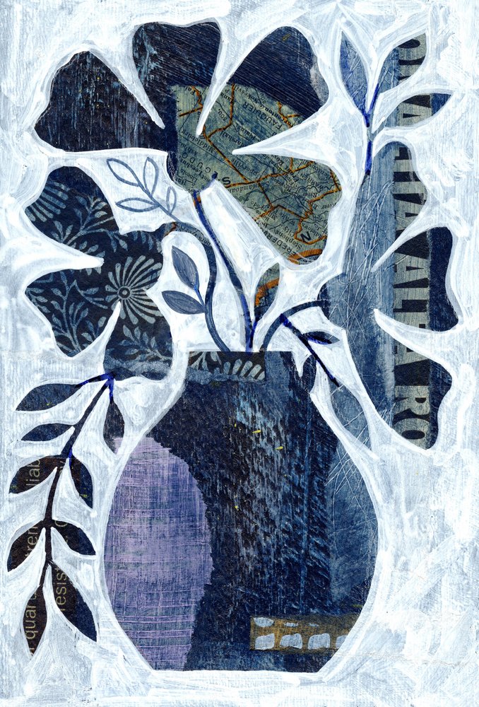 Blaues Blumencollage von Susan Black