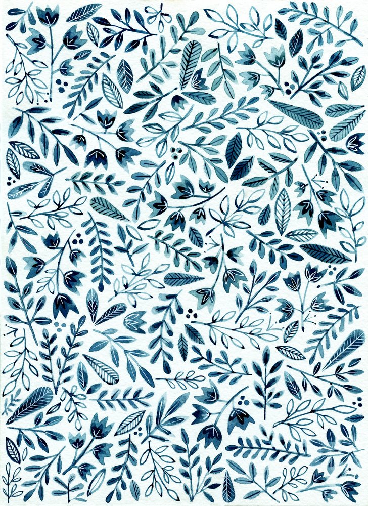 Blaues Blumenmuster von Susan Black