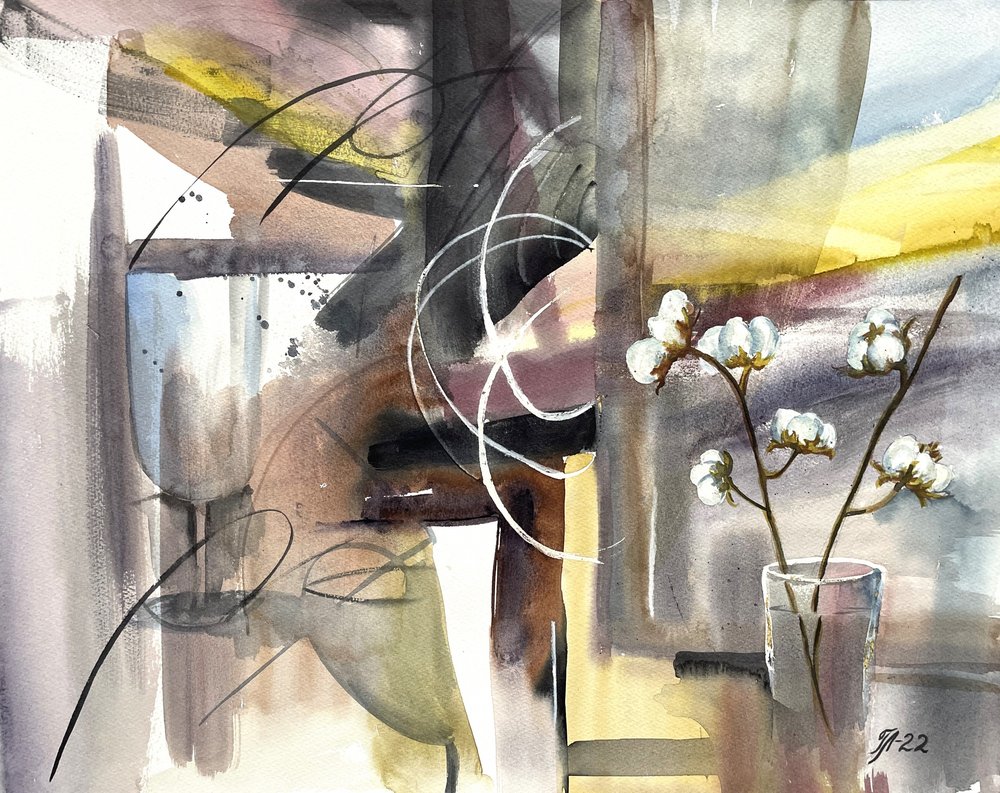 Aquarell-Baumwollabstraktion von Tanya Lundmark