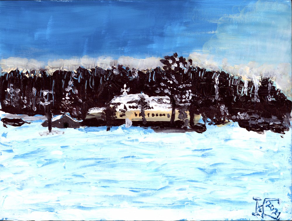 Verschneite Winterkirche von Tim Hoinkis