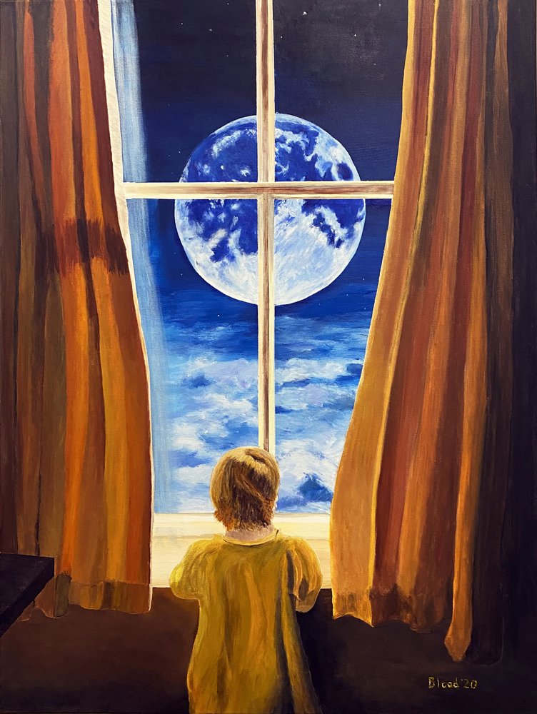 Kind schaut Mond von Tom Blood