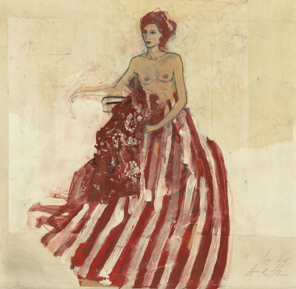 Sitzender Akt Roter Rock von Ute Rathmann