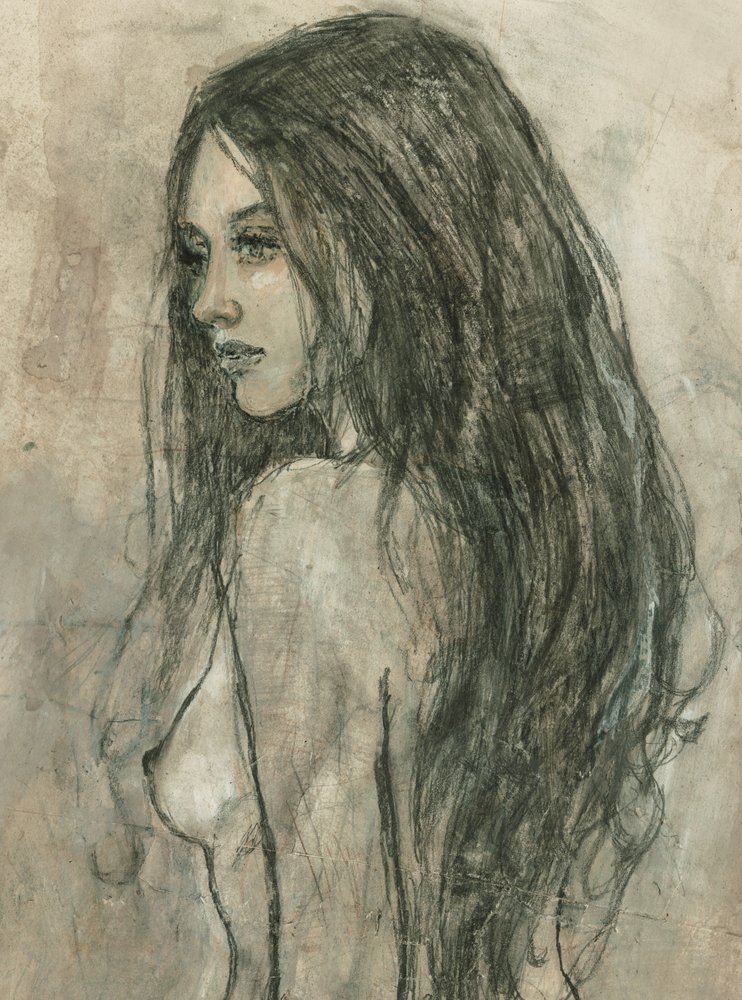 Frau mit Langen Fließenden Haaren von Ute Rathmann