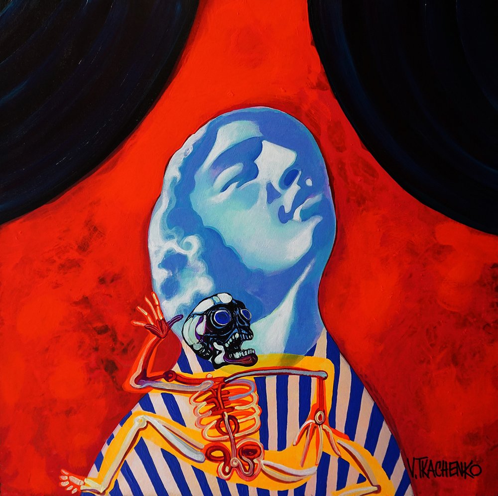 Surrealer Blauer Kopf-Skelett von Victor Tkachenko