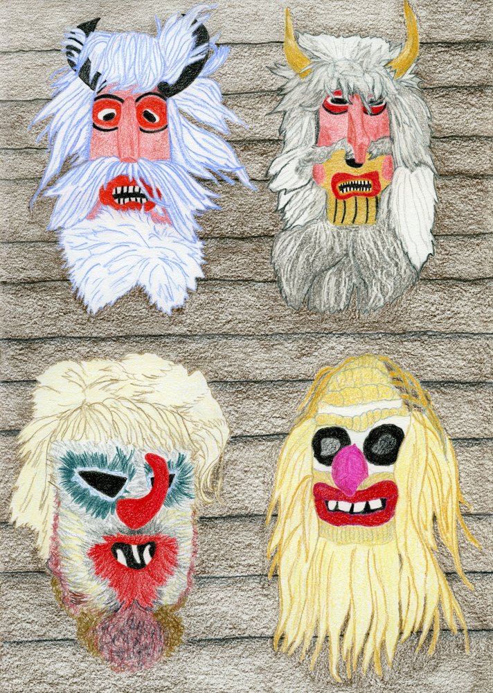 Folkloristische Wintermasken von Viktoriia Saunina