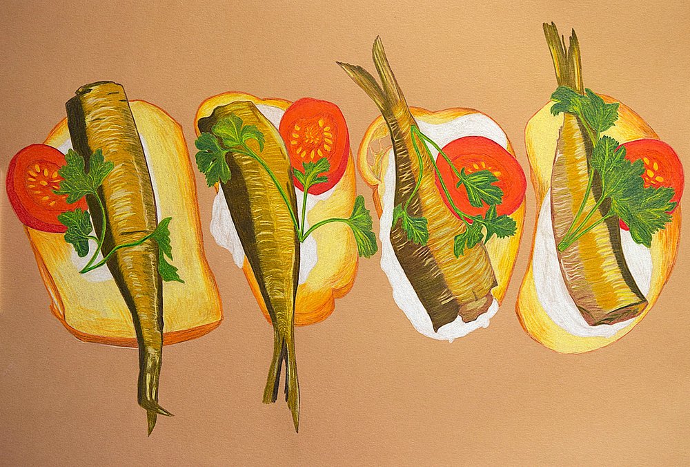 Goldene Sprotten-Sandwiches von Viktoriia Saunina