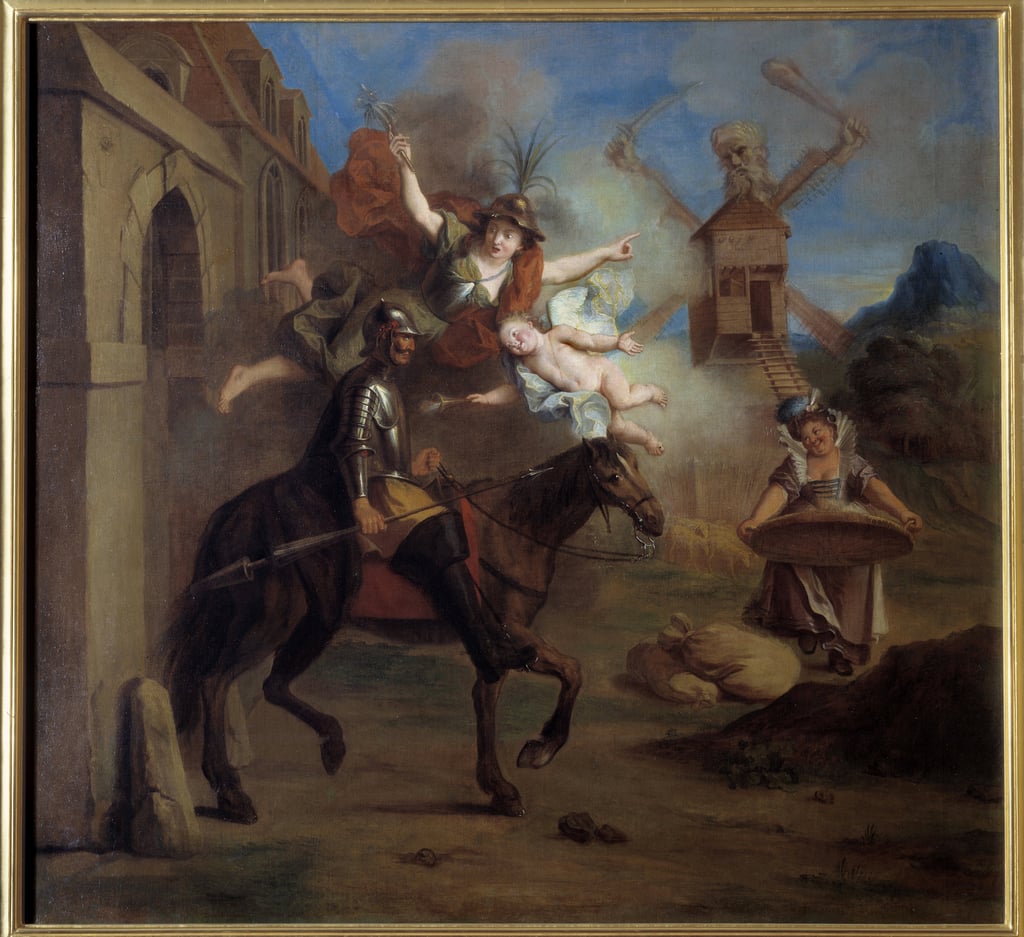 Don Quijote, vom Wahnsinn getrieben, verlässt sein Haus, um sich zu