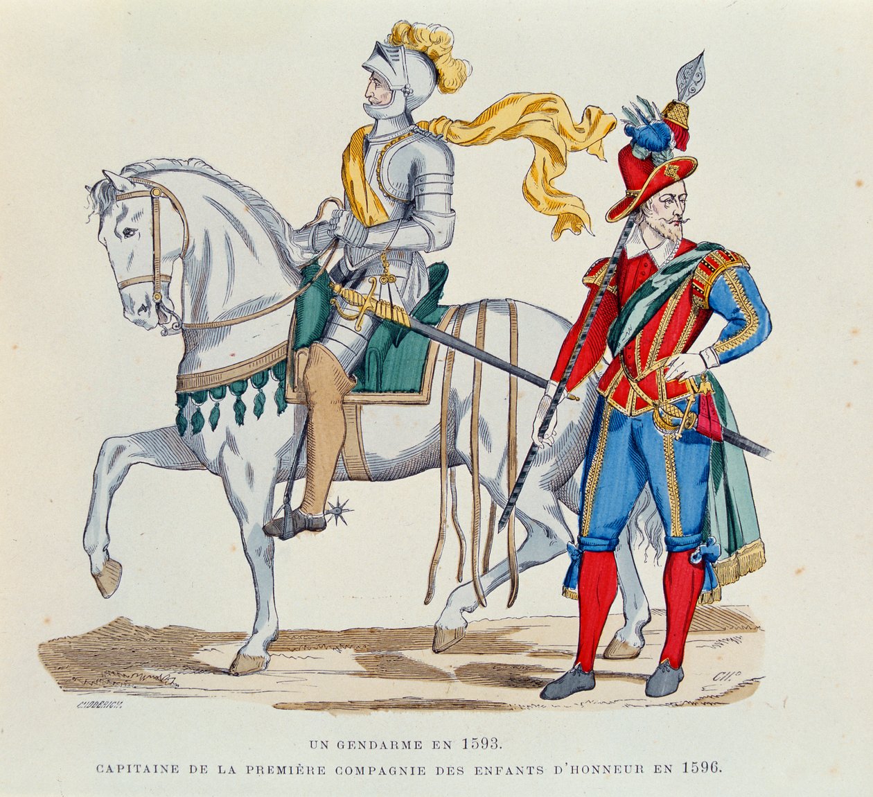 Ein Gendarm im Jahr 1593 und ein Hauptmann der ersten Kompanie der 