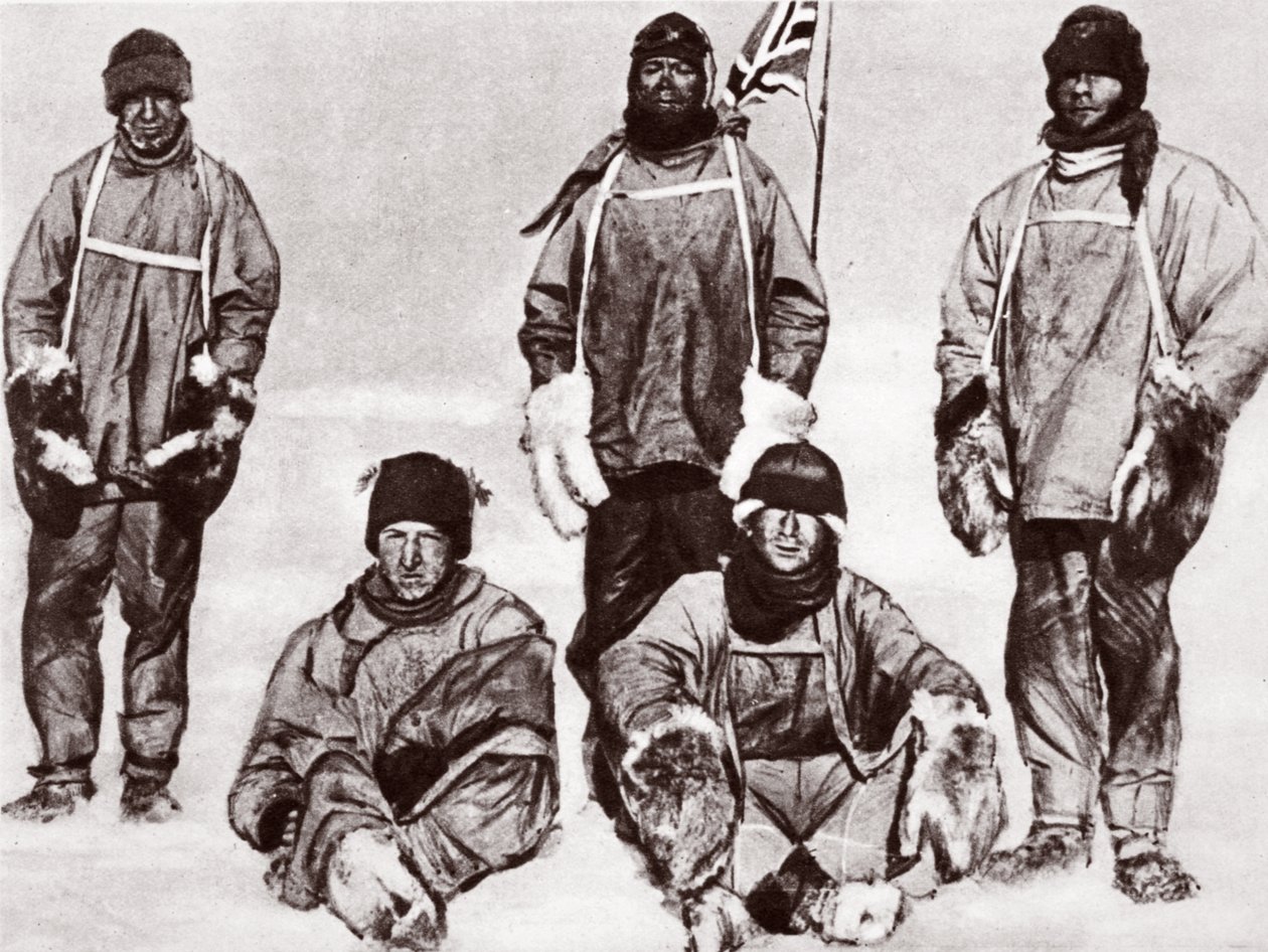 Scott, Wilson, Oates, Bowers und Evans am Südpol, 18. Januar 1912 von English Photographer