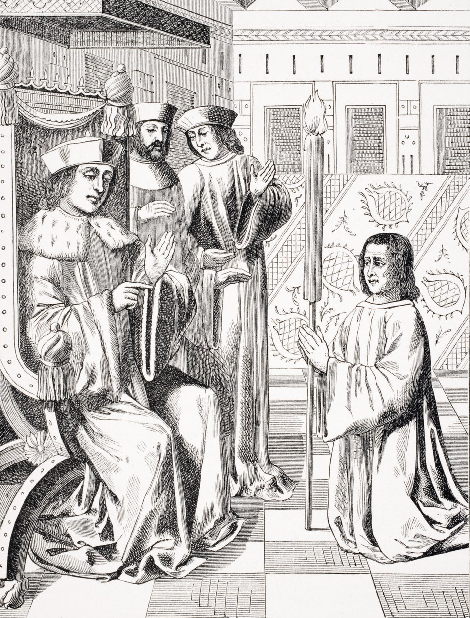Jacques Coeur (c.1395-1456) huldigt Karl VII. (1403-66), Kopie einer Miniatur aus dem 15. Jahrhundert in den 