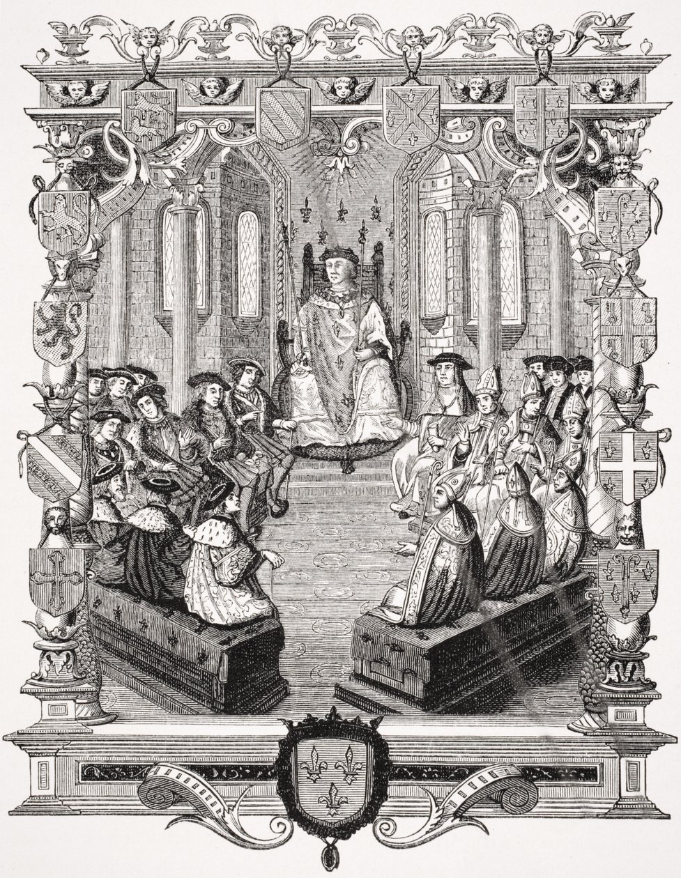 Der Zivilprozess von Charles de Bourbon (1490-1527) vor den Peers von Frankreich, 1523, nach einem Stich in 