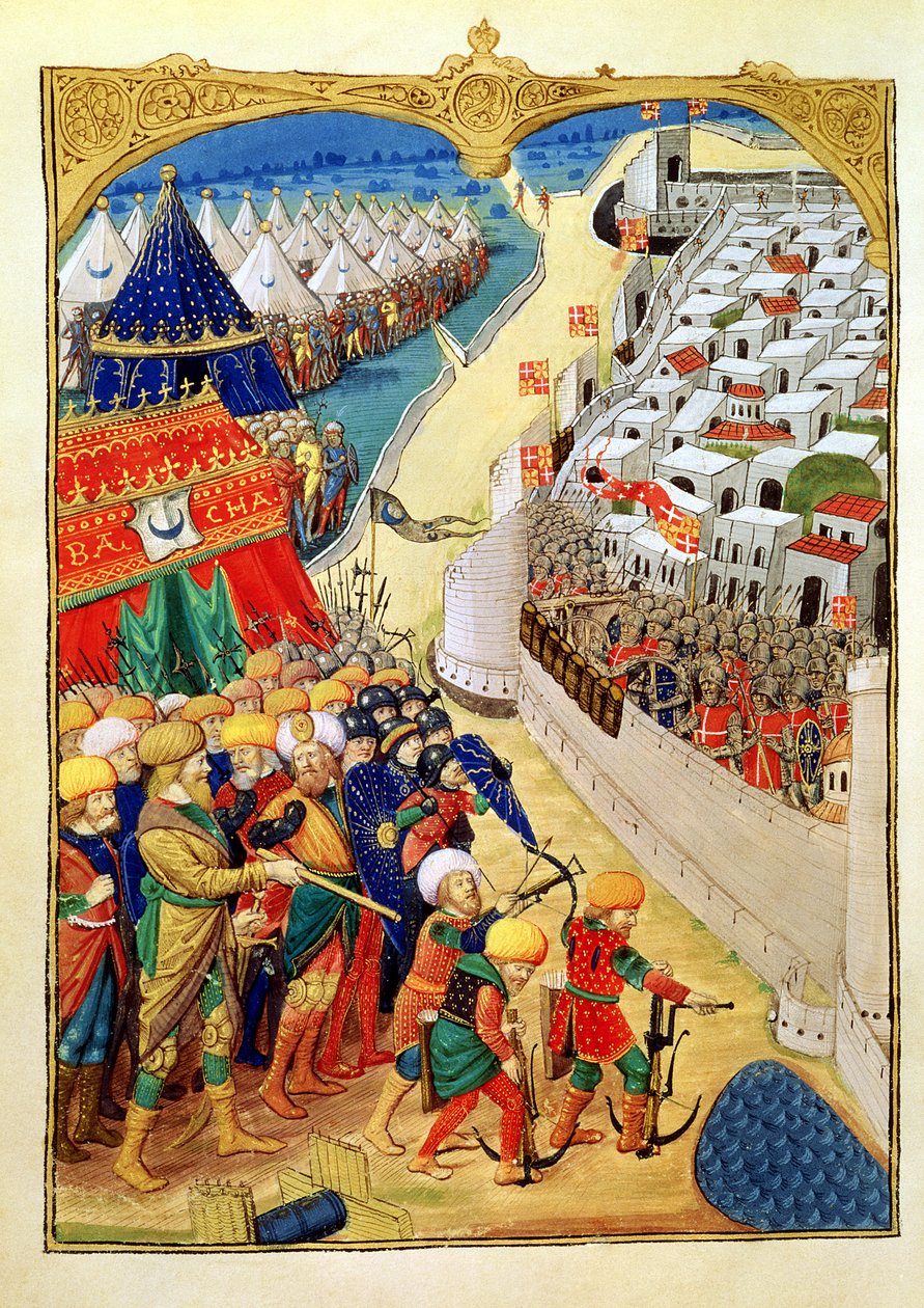 Die türkischen Streitkräfte bereiten sich auf die Schlacht vor den Mauern von Rhodos im Jahr 1480 vor, aus 