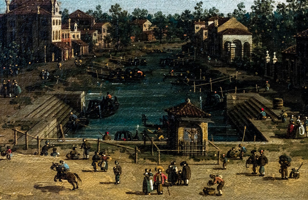 Ansicht von Mestre mit dem Canale delle barche, Detail von (1697-1768) Canaletto