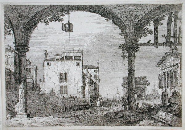 Ansicht durch eine Arkade auf Küstengebäude von Canaletto