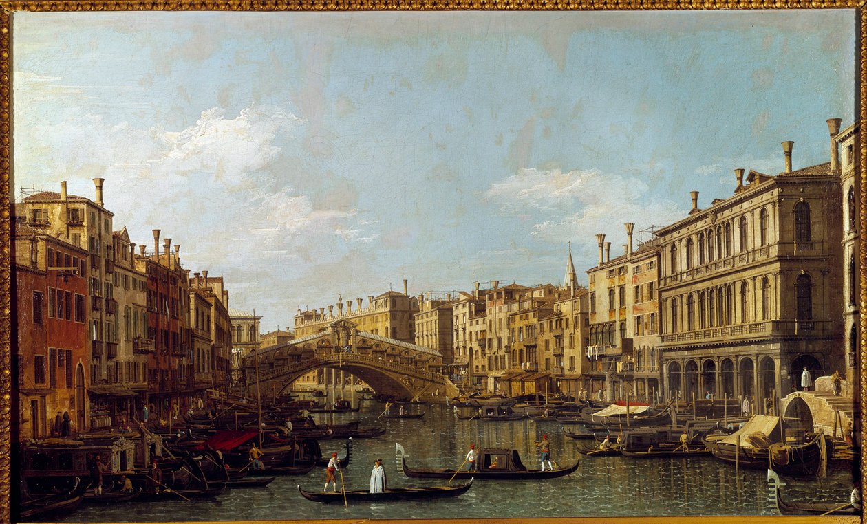 Der Große Kanal und die Rialto-Brücke in Venedig von Canaletto