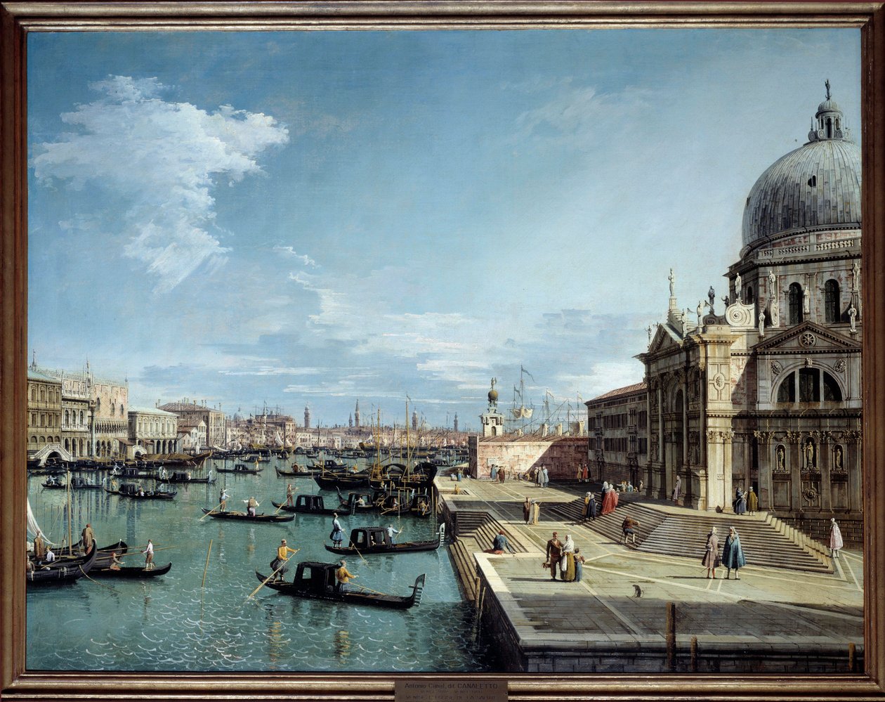 Ansicht des Eingangs zum Canal Grande und der Kirche Santa Maria della Salute in Venedig. Gemälde von Antonio Canal, genannt Canaletto (1697-1768) 18. Jahrhundert von Canaletto